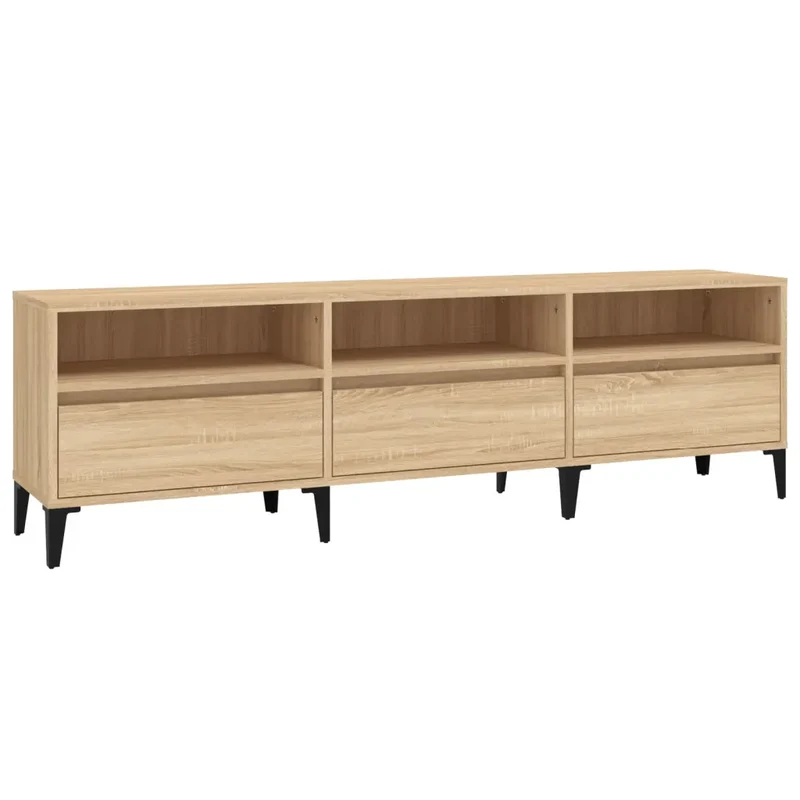 Meuble TV classique espace de rangement salon 150 x 30 x 44 cm en bois d'ingénierie chêne sonoma 02_0049187