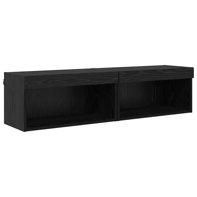 Lot de 2 meubles TV modernes muraux avec éclairage LED 60 x 30 x 30 cm en bois d'ingénierie chêne noir 02_0052827