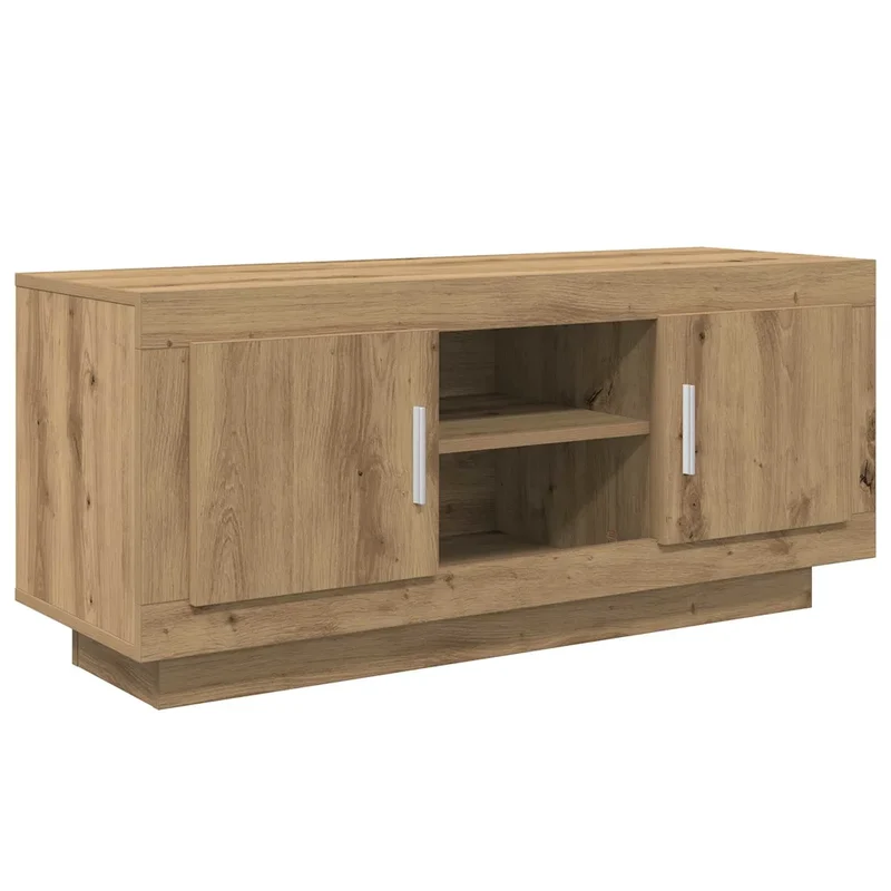 Meuble TV rectangulaire rustique avec étagères 102 x 35 x 45 cm en bois d'ingénierie chêne artisanal 02_0052673