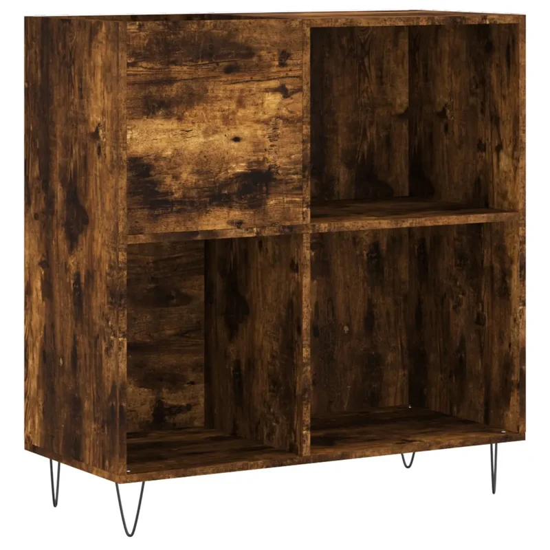 Armoire à disques design classique 84,5 x 38 x 89 cm grand espace de rangement style industriel en bois chêne fumé 02_0049172