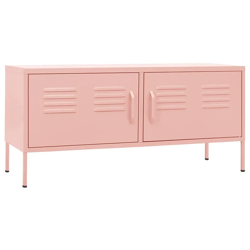 Meuble TV rose pratique avec rangement et trous pour câbles 105 x 35 x 50 cm en acier rose 02_0046884