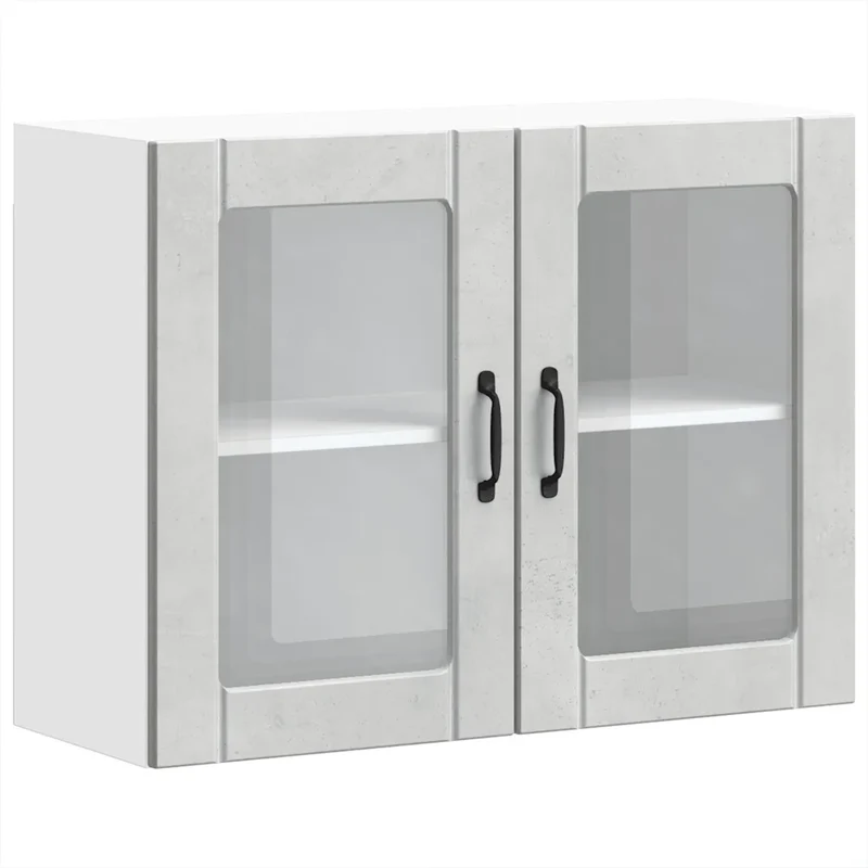 Armoire murale de cuisine design moderne avec porte en verre 80 x 31 x 60 cm en bois gris béton 02_0050196