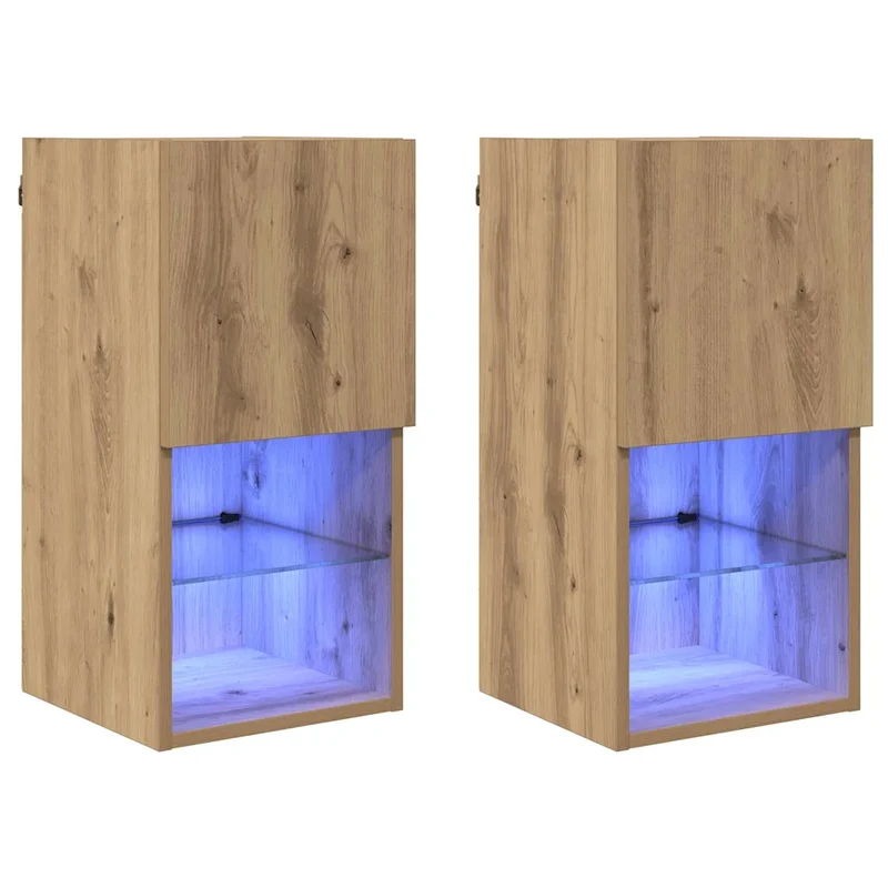 Lot de 2 meubles TV muraux modernes avec étagères pratiques 30,5 x 30 x 60 cm en bois d'ingénierie chêne artisanal 02_0052807