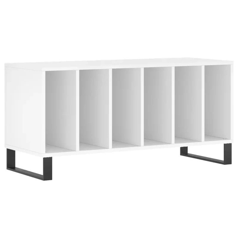 Armoire à disques classique pratique 100 x 38 x 48 cm style industriel en bois d'ingénierie blanc 02_0049153