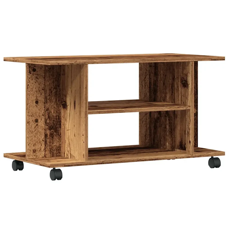 Meuble TV avec roulettes pratique et robuste 80 x 40 x 45 cm en bois d'ingénierie vieux bois 02_0050678