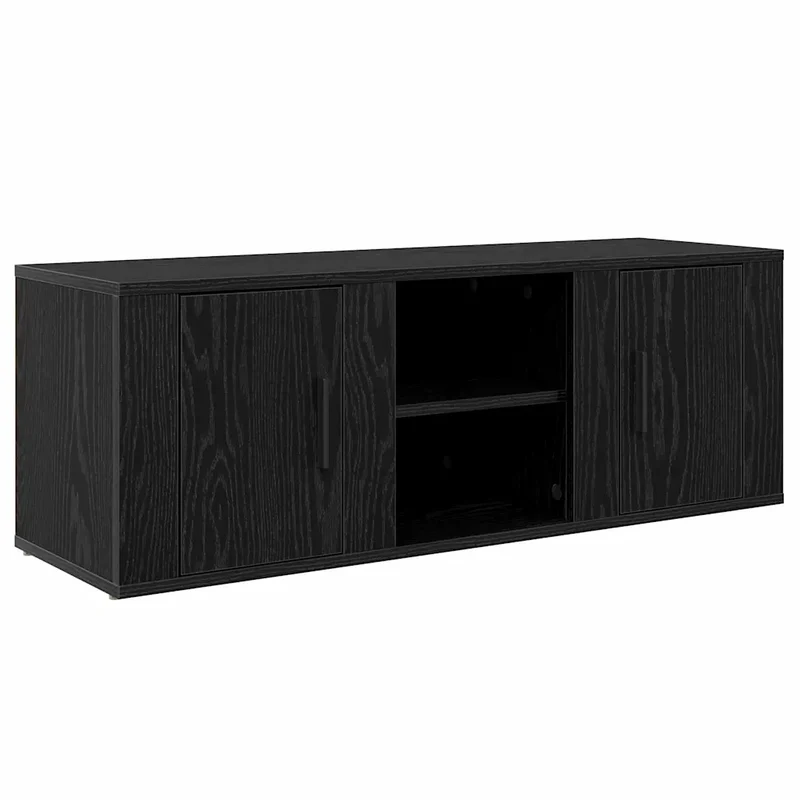 Meuble TV moderne rectangulaire avec rangement spacieux 100 x 31,5 x 35 cm en bois d'ingénierie chêne noir 02_0052710