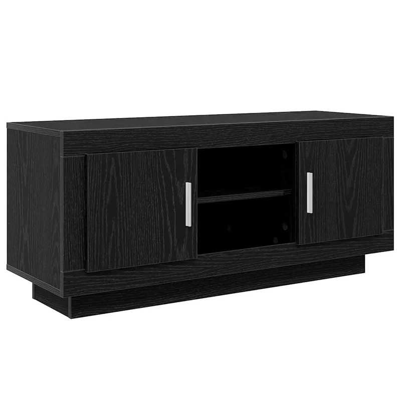 Meuble TV rectangulaire rustique 102 x 35 x 45 cm avec étagères et portes en bois d'ingénierie noir 02_0052674