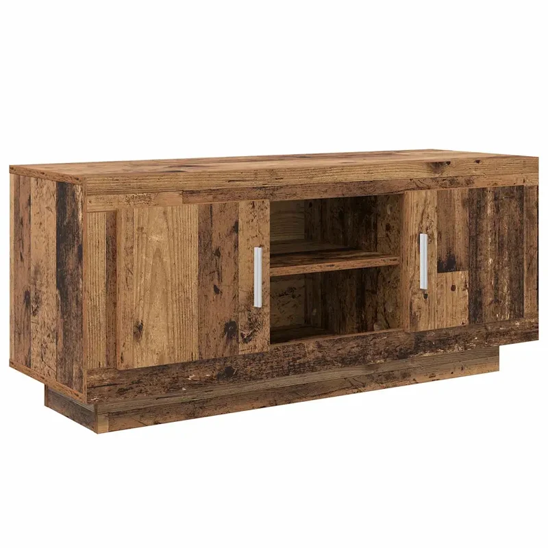 Meuble TV rectangulaire design rustique salon rangement pratique 102 x 35 x 45 cm en bois ancien 02_0052672