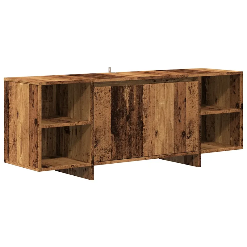 Meuble TV design épuré 130 x 35 x 50 cm grand espace de rangement ambiance cosy en bois d'ingénierie vieux bois 02_0050942