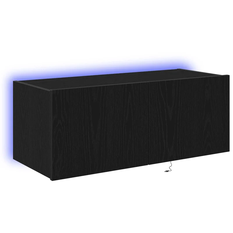 Meuble TV mural moderne 80 x 35 x 31 cm rangement pratique style épuré en bois d'ingénierie noir 02_0051936